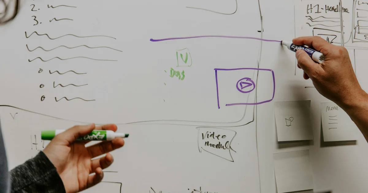 A strategy diagram drawn on a whiteboard