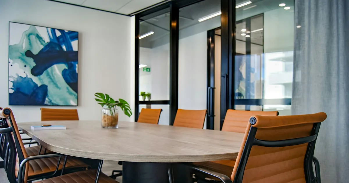 A team in discussion in a modern meeting room